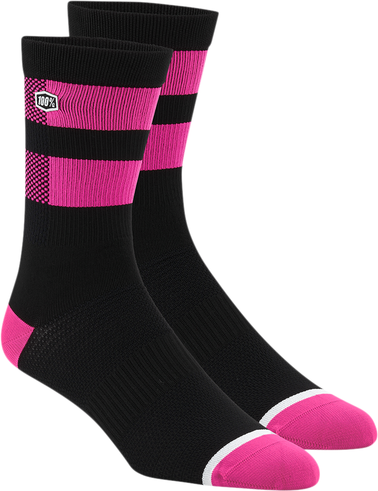 100% Flow Socks - Black/Fluorescent Pink - Large/XL 24005-491-18