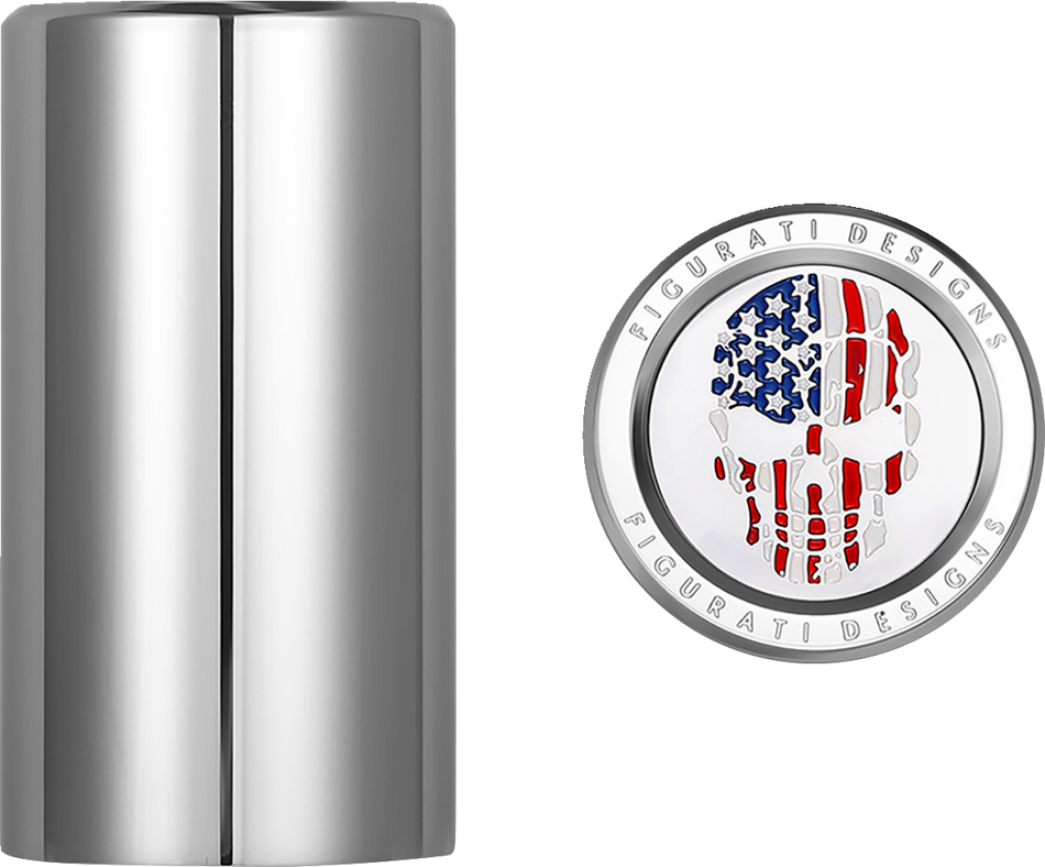 FIGURATI DESIGNS Docking Hardware Covers - Red/White/Blue American Flag Skull - Long - Stainless Steel FD24-DC-2545-SS