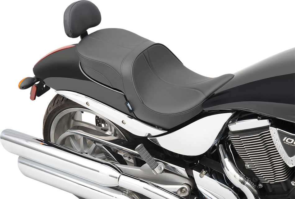 DRAG SPECIALTIES Seat - Low-Profile - Touring - With Passenger Backrest - Mild Stitch - Black 14.5" FR WIDTH 13" REAR 0810-1585