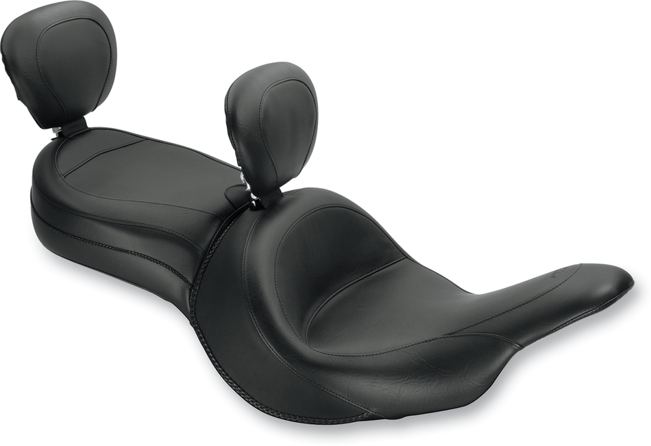 MUSTANG Seat - Vintage - Wide - Touring - With Driver Backrest - One-Piece - Smooth - Black - Vaquero 79688