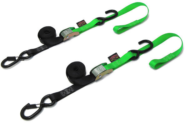 POWERTYE Tie-Down Cam Sec Hook Soft-Tye 1"X6' Black/Green Pair 23625-S