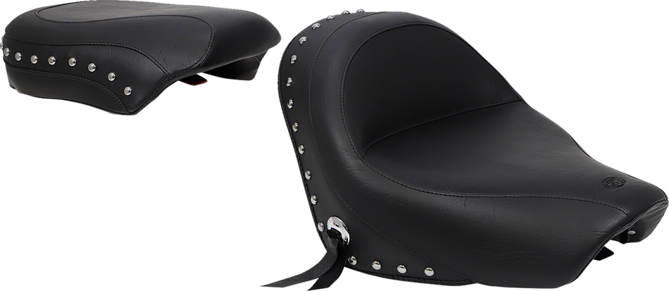 MUSTANG Seat - Wide - Touring - Without Backrest - Two-Piece - Chrome Studded - Black w/Conchos - 750Aero 76520