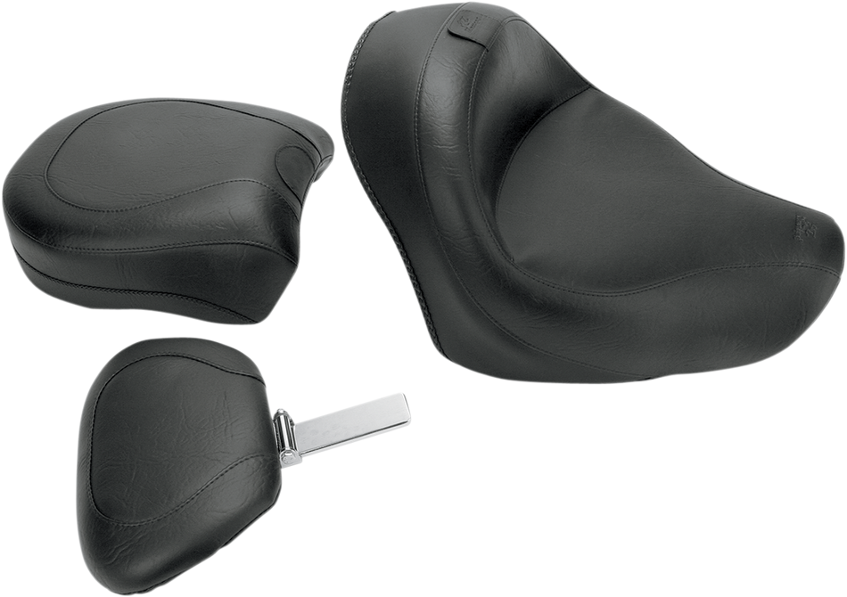 MUSTANG Seat - Vintage - Wide - Touring - With Driver Backrest - Two-Piece - Smooth - Black - VT750 Aero 79391
