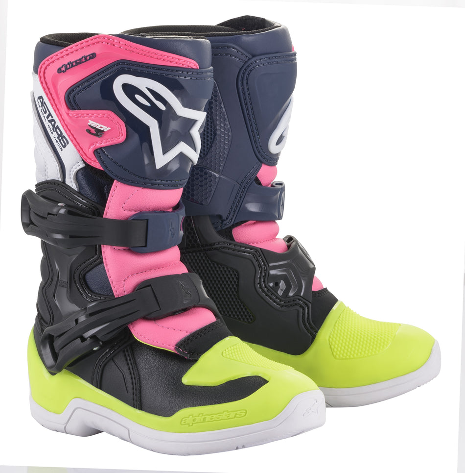 ALPINESTARS Tech 3s Kids Boots Black/ Dark Blue/Pink Fluo Sz 10 2014518-1176-10
