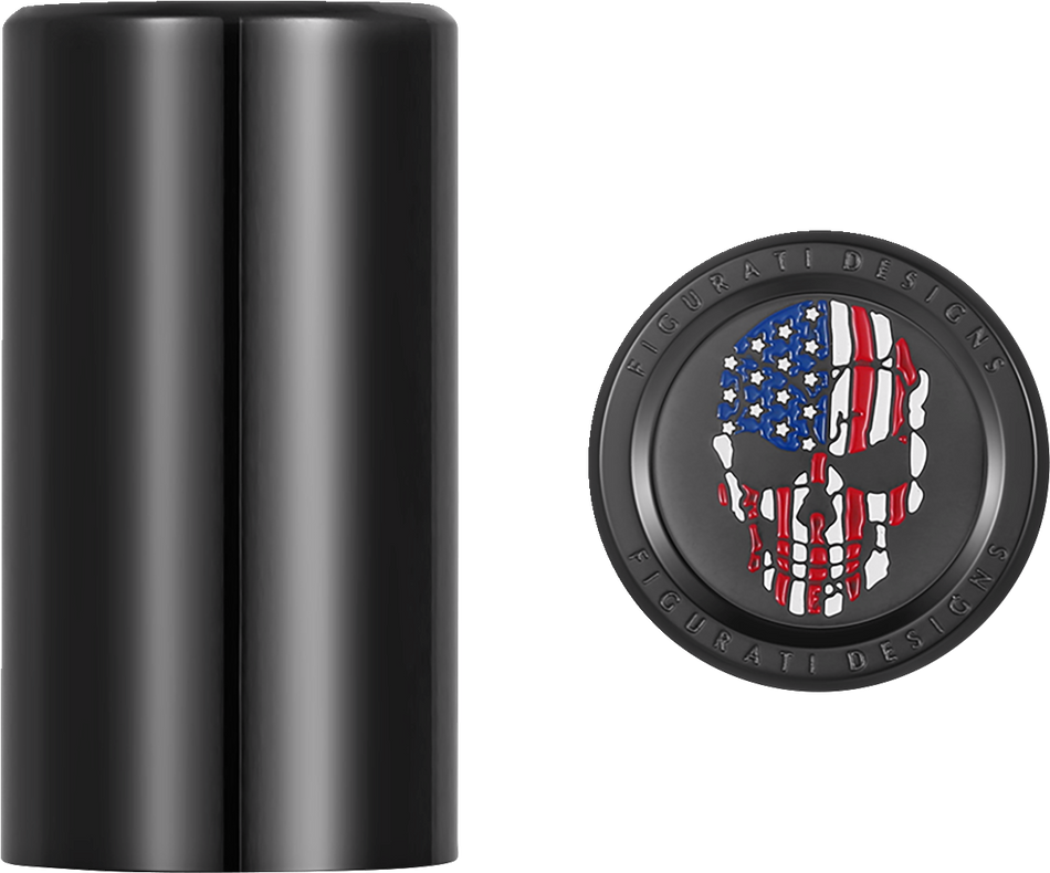 FIGURATI DESIGNS Docking Hardware Covers - Red/White/Blue American Flag Skull - Long - Black FD25-DC-2545-BK