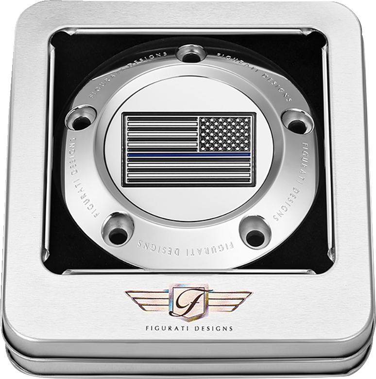 FIGURATI DESIGNS Timing Cover - 5 Hole - American - Blue Line - Stainless Steel FD70-TC-5H-SS
