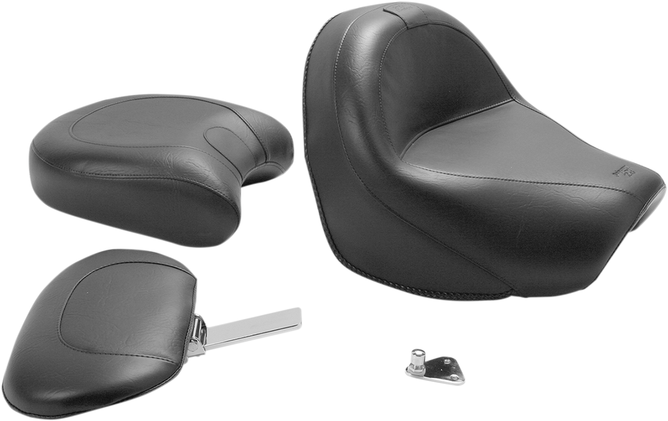 MUSTANG Seat - Vintage - Wide - Touring - With Driver Backrest - Two-Piece - Smooth - Black - VL 79283