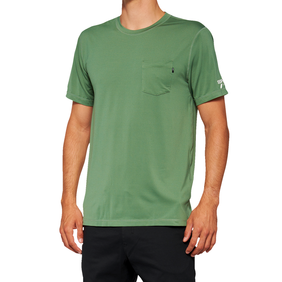100% Mission Athletic T-Shirt - Olive - Small 20014-00015