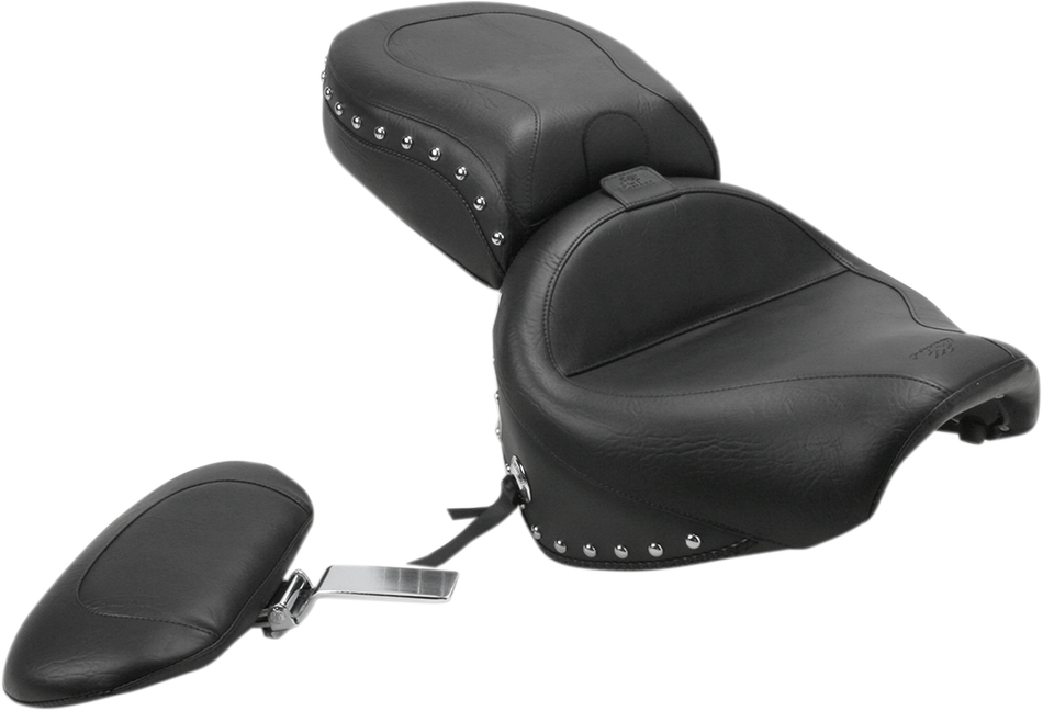 MUSTANG Seat - Wide Touring - With Driver Backrest - Two-Piece - Chrome Studded - Black w/Conchos 79190