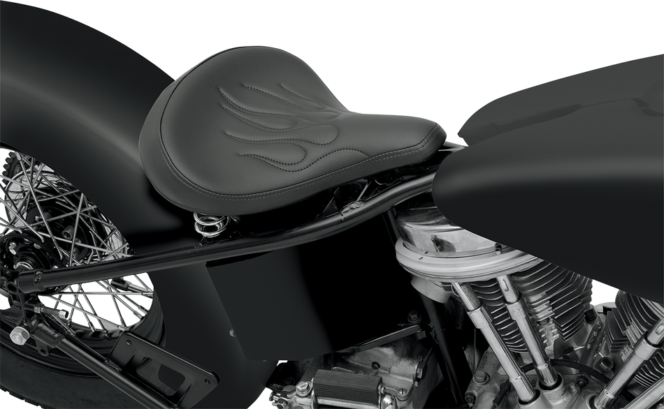 DRAG SPECIALTIES Seat - Spring Solo - Large - Black Vinyl/Flame Stitched 0806-0051