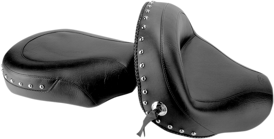 MUSTANG Seat - Wide - Touring - Without Backrest - Two-Piece - Chrome Studded - Black w/Conchos - VStar 950 76070