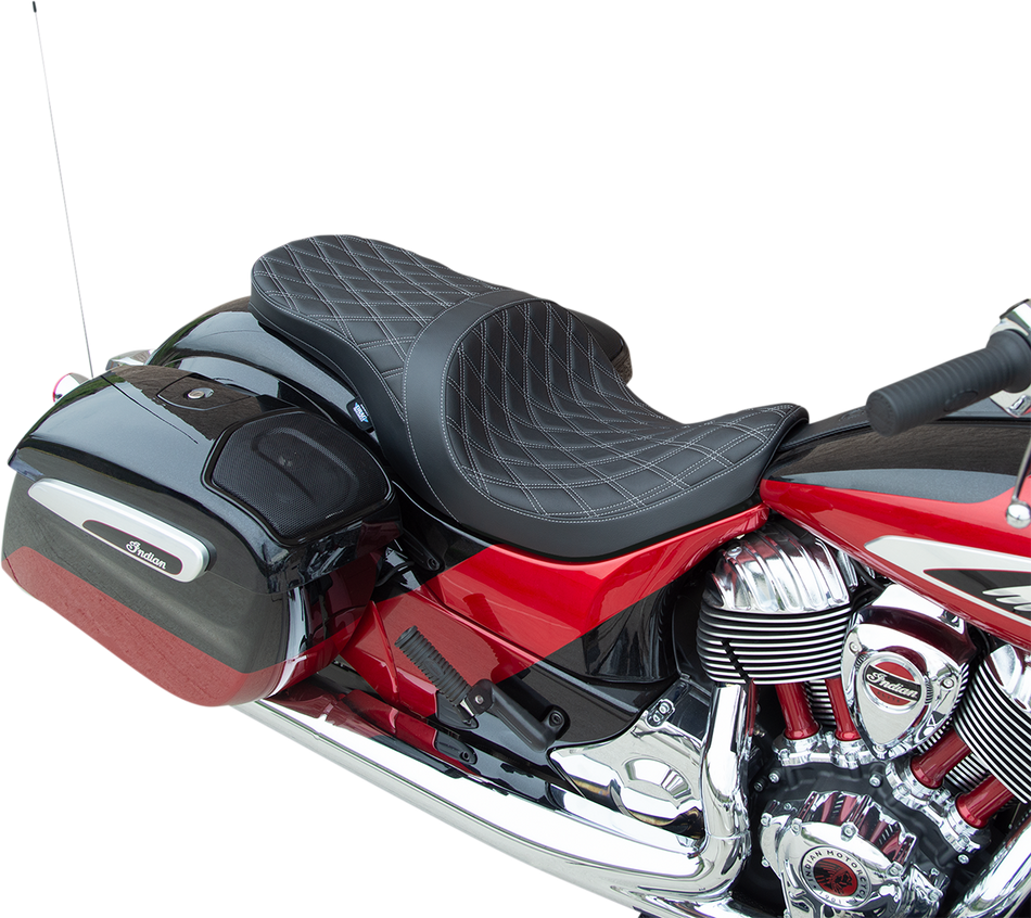 DRAG SPECIALTIES Low Profile Touring Seat - Double Diamond - Silver Stitch - Solar Refelctive - '14-'22 Indian 0810-2275
