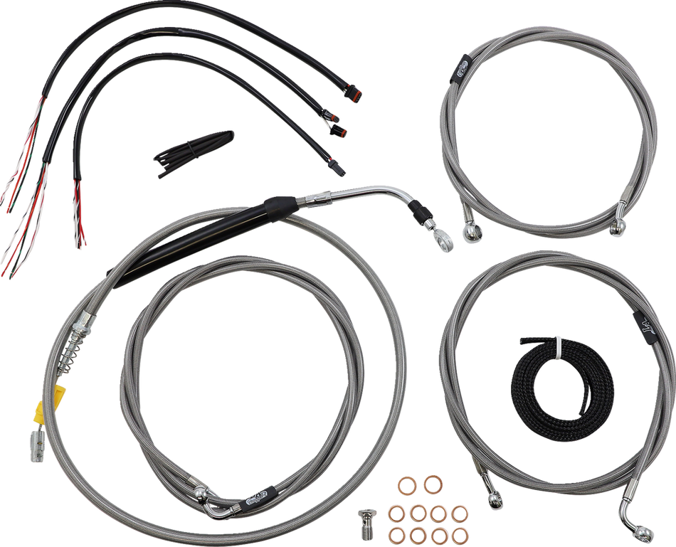 LA CHOPPERS Handlebar Cable/Brake Line Kit - Complete - 12" - 14" Ape Hanger Handlebars - Stainless LA-8056KT2-13