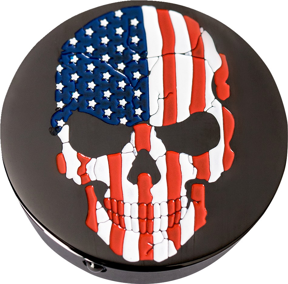 FIGURATI DESIGNS Swing Arm Covers - Red/White/Blue Flag Skull - Custom - Black FD25-AFSKULL-BK
