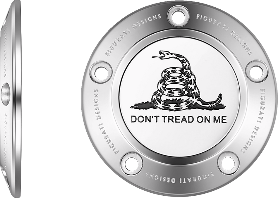 FIGURATI DESIGNS Timing Cover - 5 Hole - Don't Tread on Me - Stainless Steel FD40-TC-5H-SS