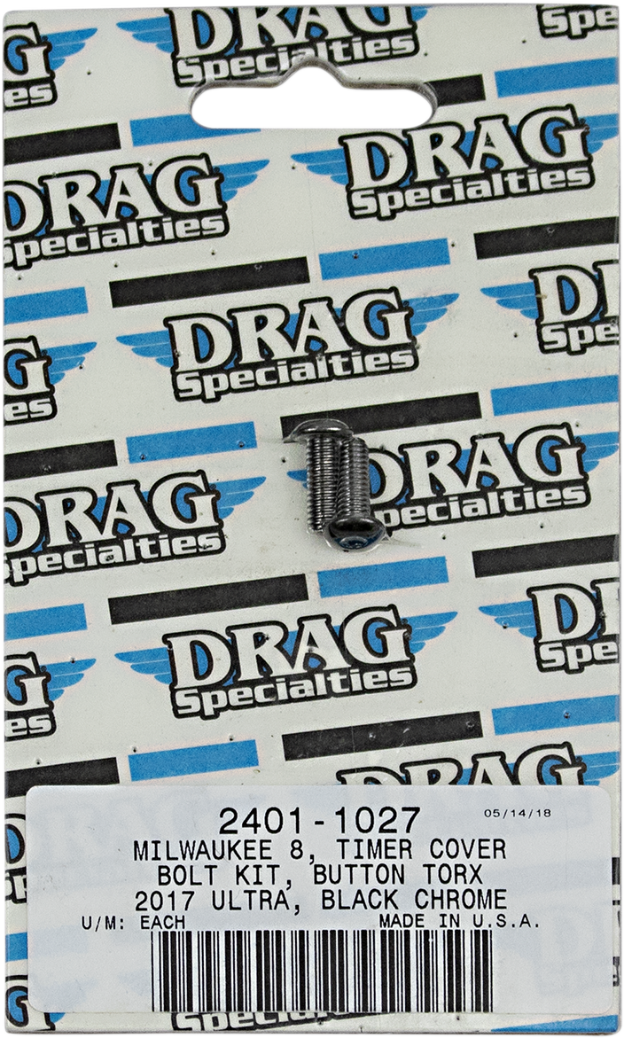 DRAG SPECIALTIES Timer Cover Knurled Bolt Kit - Black/Chrome - M8 MK780BK