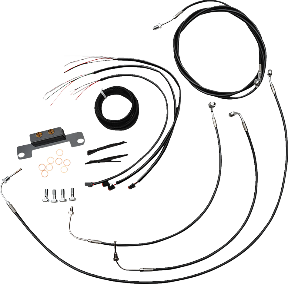 LA CHOPPERS Handlebar Cable/Brake Line Kit - Complete - Stock Ape Hanger Handlebars - Black Vinyl LA-8058KT2-08B