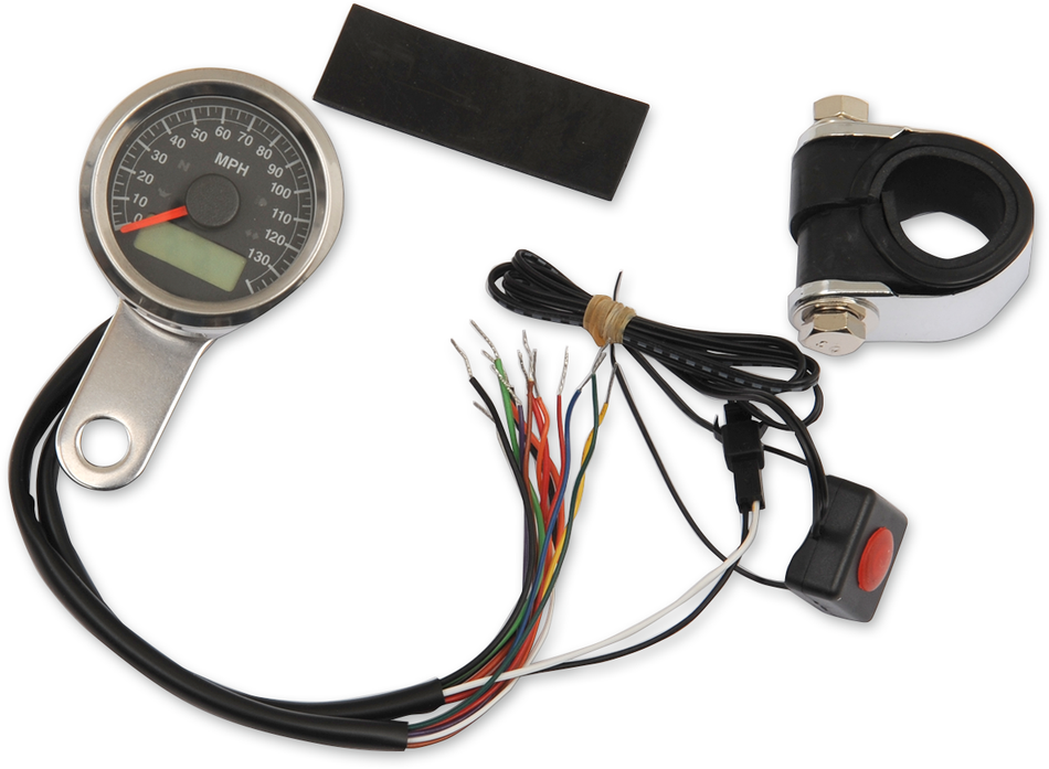 DRAG SPECIALTIES Programmable Speedometer with Indicator Lights - Stainless Steel - 120 MPH LED Black Face - 1-7/8" 77759