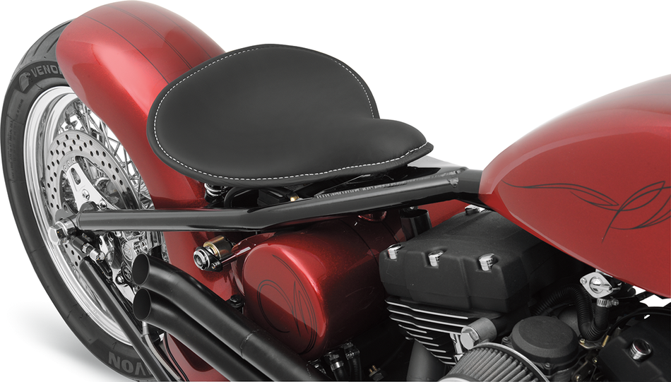 DRAG SPECIALTIES Seat - Spring Solo - Low-Profile - Large - Black Solar-Reflective Leather/White Perimeter Stitch 0806-0055