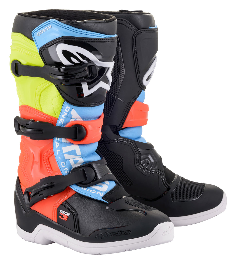 ALPINESTARS Tech 3s Youth Boots Blk/Ylw Fluo/Red Fluo Sz 02 2014018-1538-2