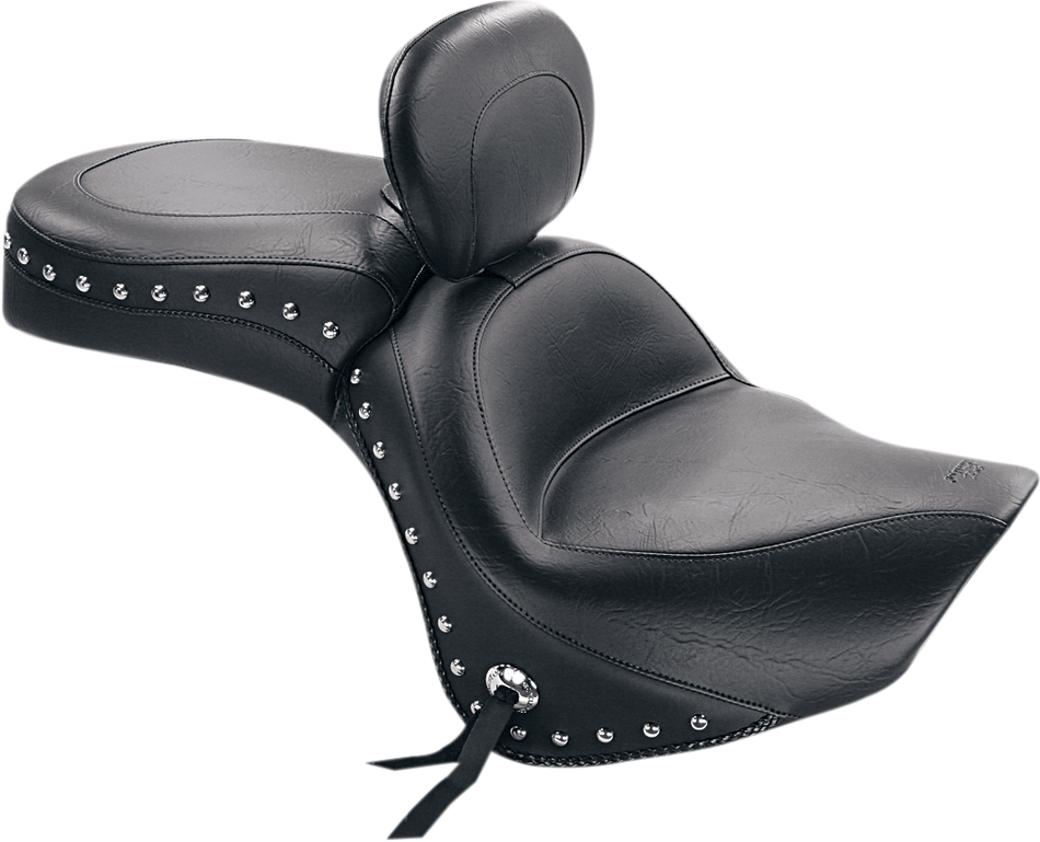MUSTANG Seat - Wide Touring - With Driver Backrest - One-Piece - Chrome Studded - Black w/Conchos 79416