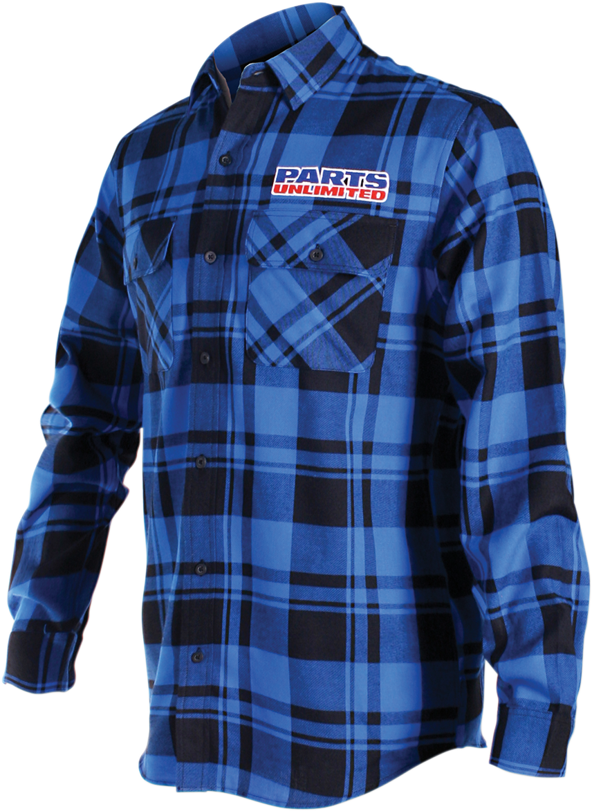 THROTTLE THREADS Parts Long-Sleeve Flannel Shirt - Blue/Black