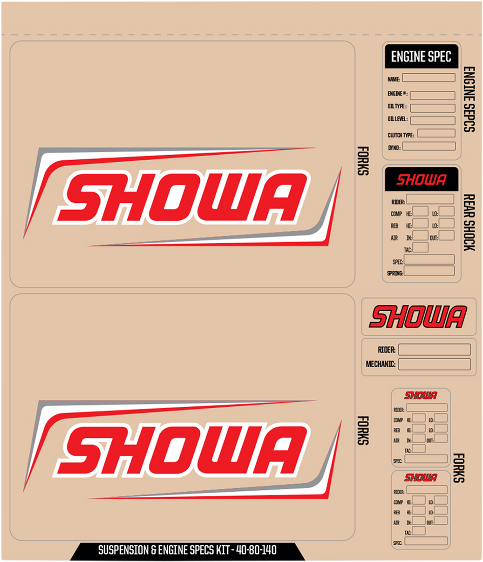 D'COR VISUALS Showa Decal Kit - Red 40-80-140