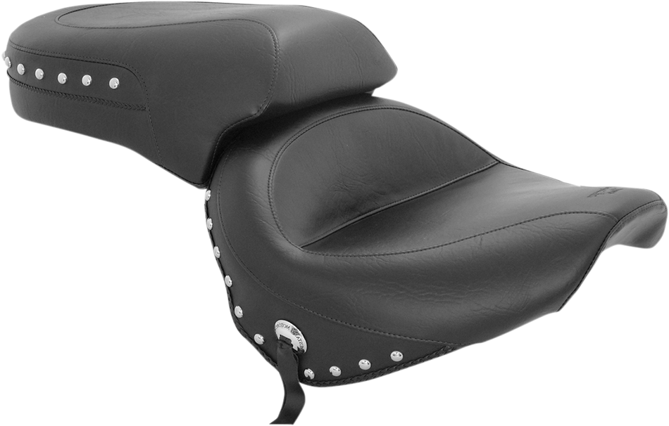 MUSTANG Seat - Wide - Touring - Without Backrest - Two-Piece - Chrome Studded - Black w/Conchos - XV650 75266