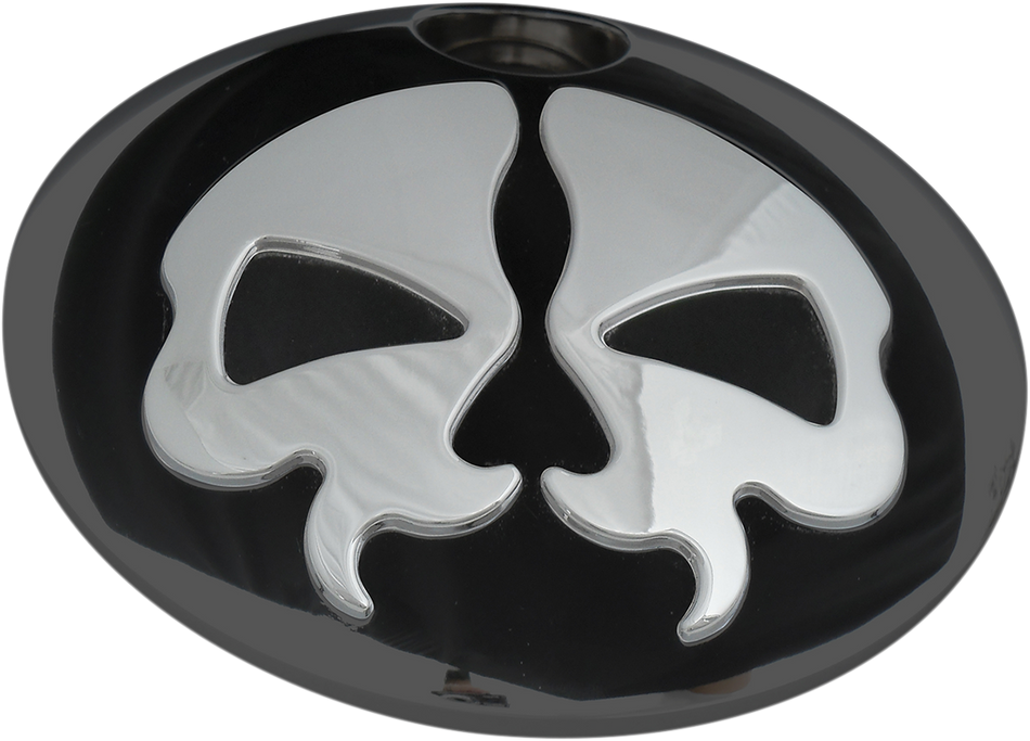 DRAG SPECIALTIES Fuel Door - Split Skull - Black with Chrome 78051B