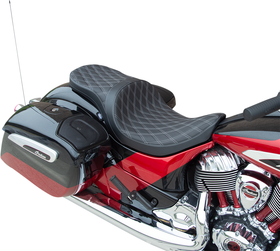 DRAG SPECIALTIES Low Profile Touring Seat - Double Diamond w/ Silver Stitching - '14-'22 Indian 0810-2260