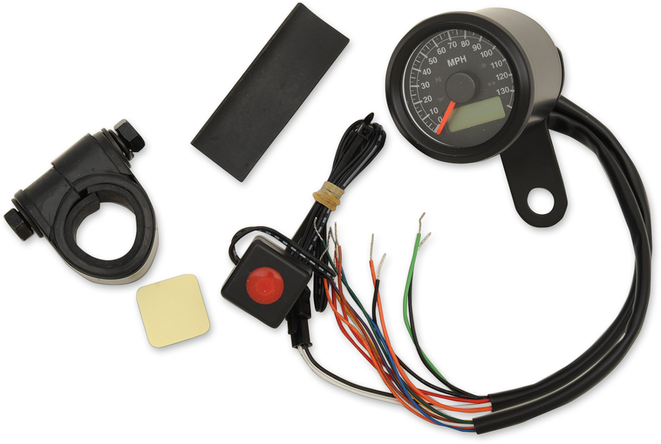 DRAG SPECIALTIES Programmable Speedometer with Indicator Lights - Gloss Black - 120 MPH LED Black Face - 1-7/8" 77902