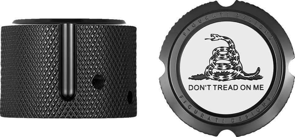 FIGURATI DESIGNS Front Axle Nut Cover - Stainless Steel - Black w/Don't Tread On Me FD40-FAC-BK