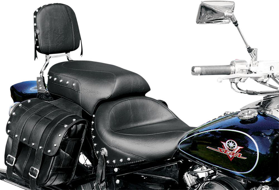 MUSTANG Seat - Wide - Touring - Without Backrest - Two-Piece - Chrome Studded - Black w/Conchos - XV650 75266