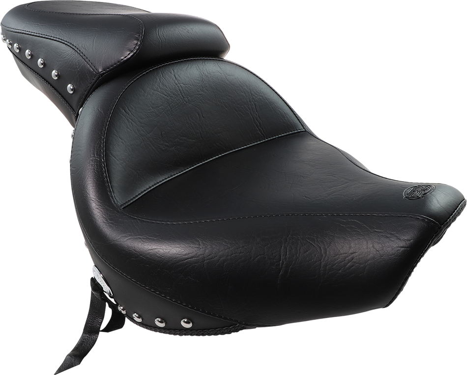 MUSTANG Seat - Wide - Touring - Without Backrest - One-Piece - Chrome Studded - Black w/Conchos 76640