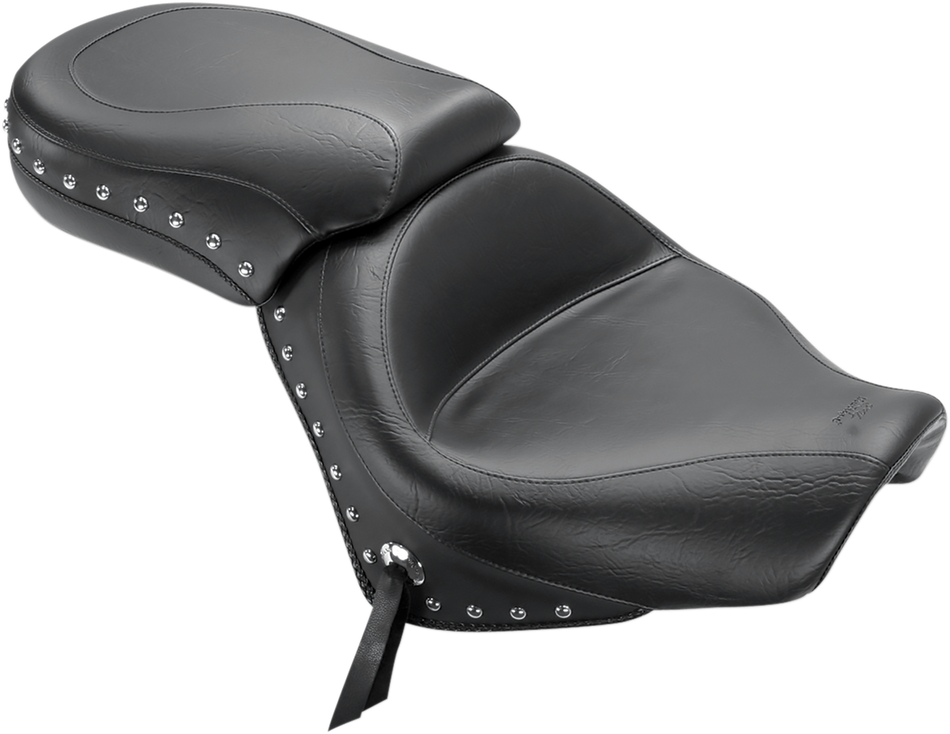 MUSTANG Seat - Wide - Touring - Without Backrest - Two-Piece - Chrome Studded - Black w/Conchos - Spirit 750 76160