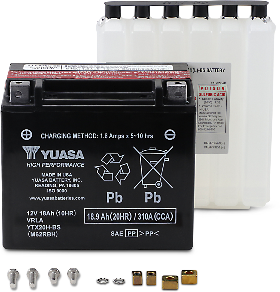 YUASA AGM Battery - YTX20H-BS .93 L YUAM62RBH