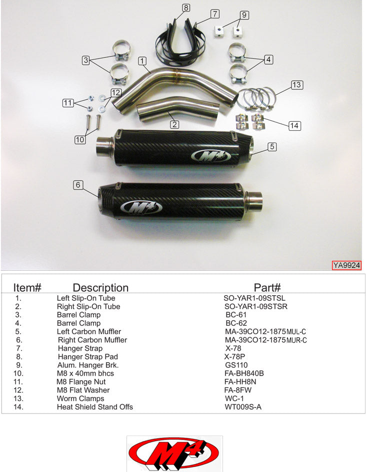 M4 Exhaust Undertail Carbon Fiber Slip Ons 2009-2014 R1 YA9924