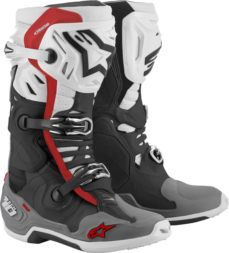 ALPINESTARS Tech 10 Supervented Boots Black/White/Mid Grey/Red Sz 09 2010520-1213-9