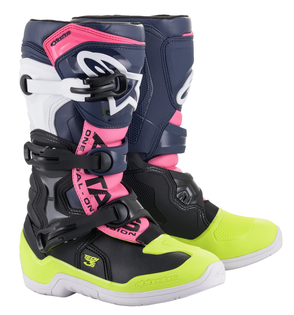 ALPINESTARS Tech 3s Kids Boots Black/ Dark Blue/Pink Fluo Sz 01 2014518-1176-1