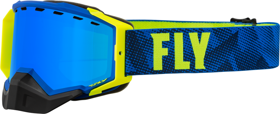 FLY RACING Zone Snow Goggle Blue/Hi-Vis W/ Sky Blue Mirror/Smoke Lens 37-50266