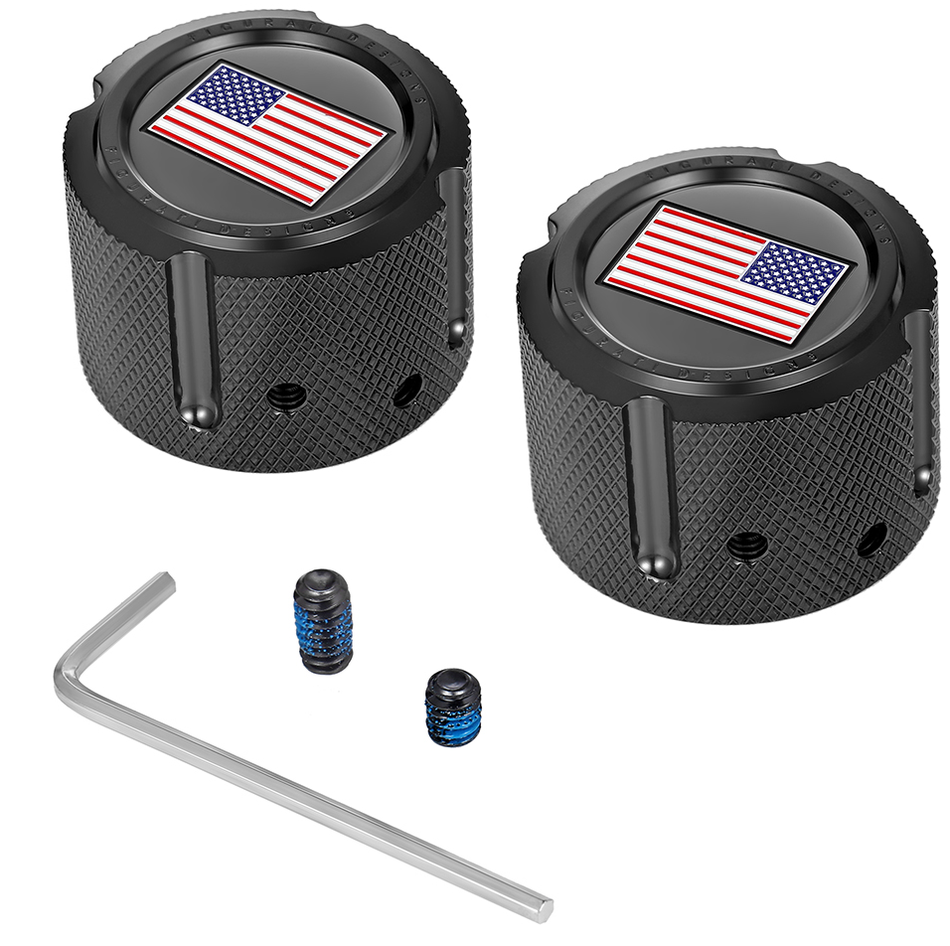 FIGURATI DESIGNS Front Axle Nut Cover - Stainless Steel - Black w/Red/White/Blue Flag - Reversed FD21R-FAC-BK