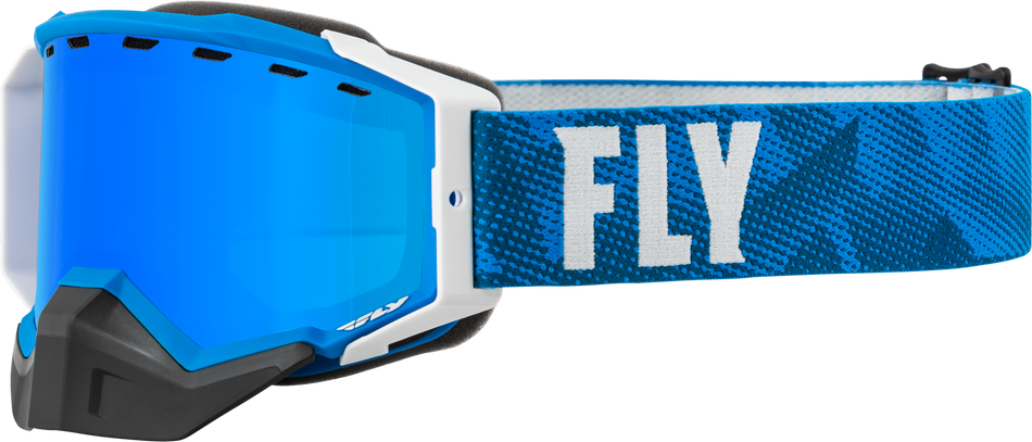 FLY RACING Zone Pro Snow Goggle Blue/Wht W/ Blue Mirror/Plrzd Smke Lens 37-50334