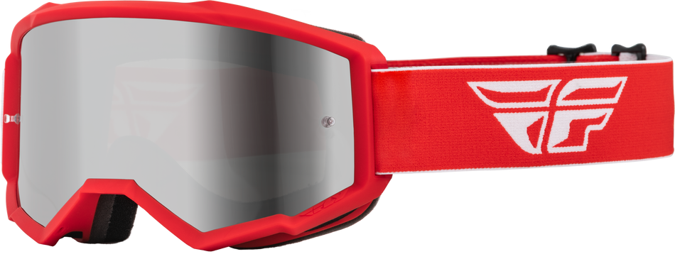 FLY RACING Youth Zone Goggle Red/White W/ Silver Mirror/Smoke Lens 37-51725