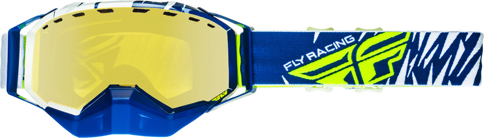 FLY RACING Zone Pro Snow Goggle Blu/Wht /Hi-Vis Ylw Pol Ora M.Smk Lens FLB-009