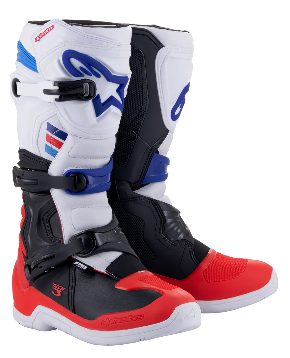 ALPINESTARS Tech 3 Boots White/Red/Blue Sz 5 2013018-2307-5