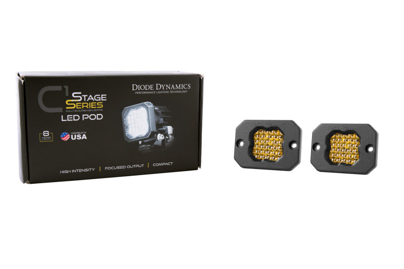 Diode Dynamics Stage Series C1 LED Pod Sport - Yellow Flood Flush ABL (Pair)