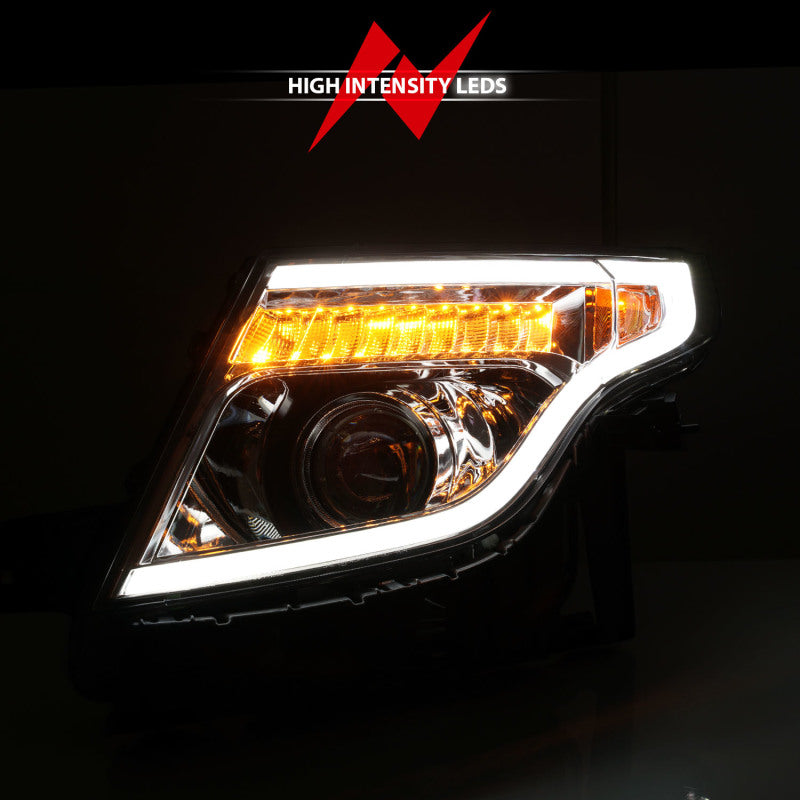 ANZO 11-15 Ford Explorer Projector Headlights w/ Light Bar Chrome Housing w/ Amber light 111576