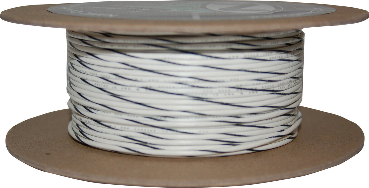 NAMZ CUSTOM CYCLE#18-Gauge White/Black Stripe 100' Spool Of Primary WireNWR-90-100