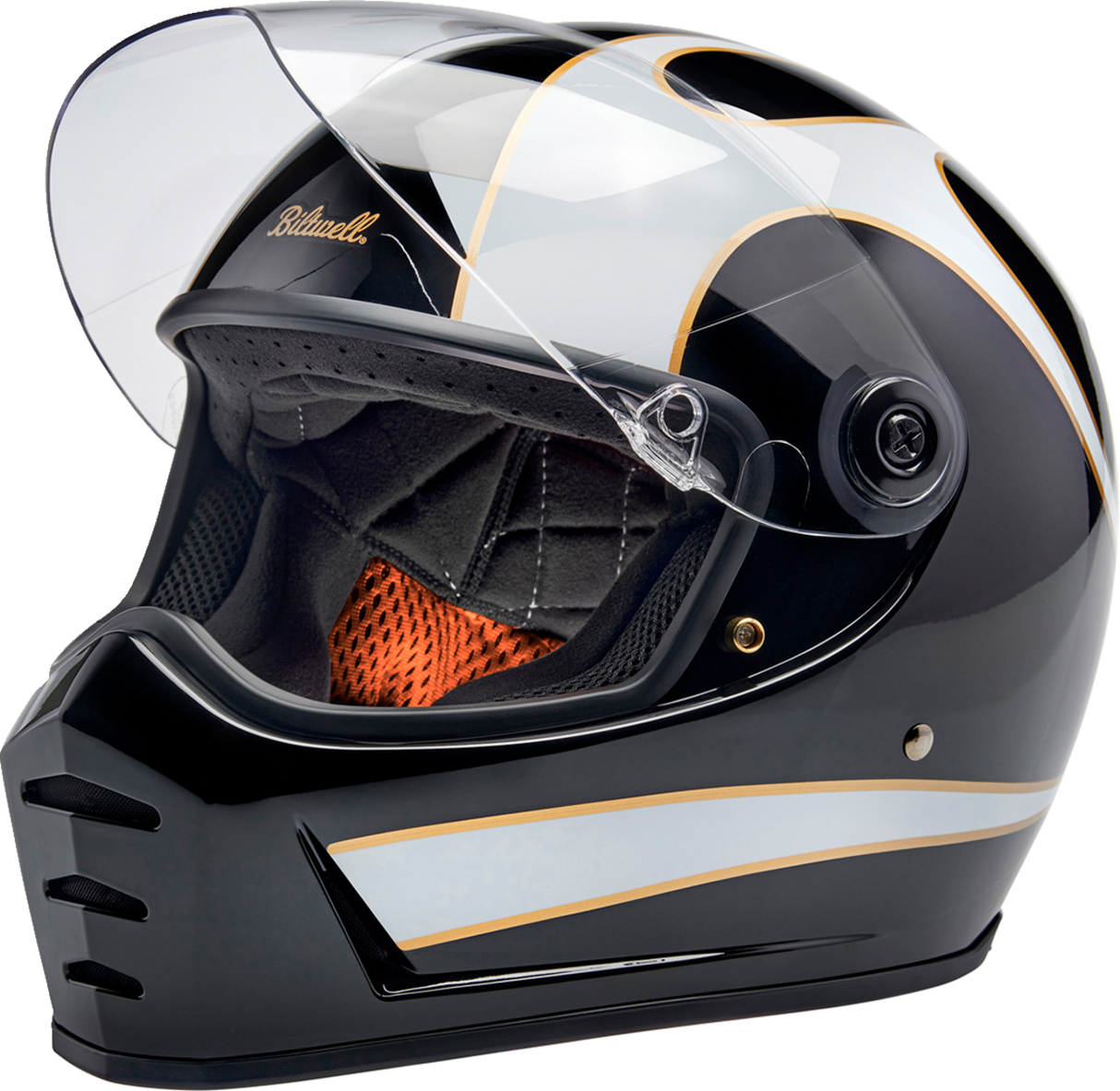 BILTWELL Lane Splitter Helmet - Gloss Black/White Flames - Small 1004-570-502