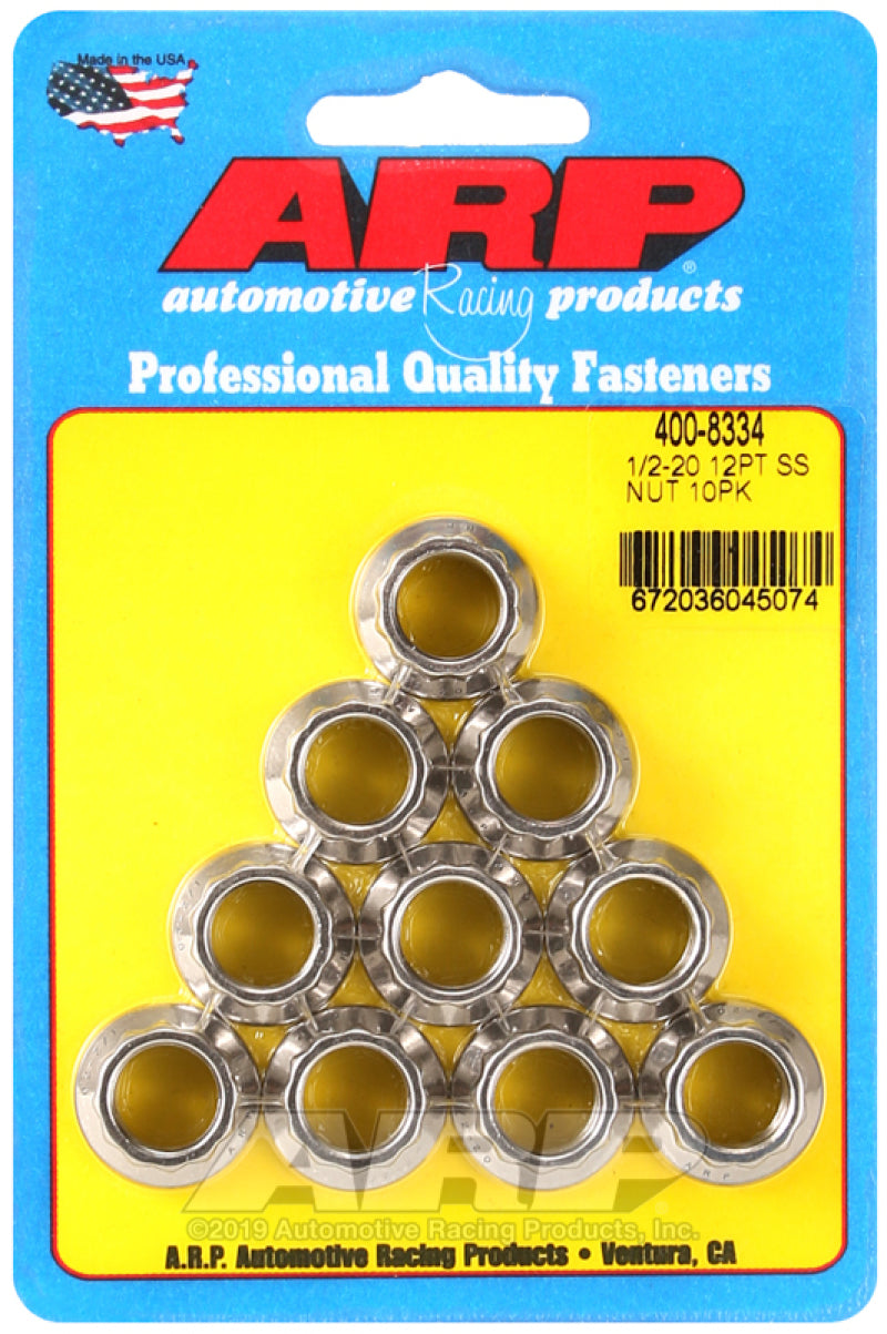 ARP 1/2in x 20 SS 12pt Nut Kit (10/pkg) 400-8334